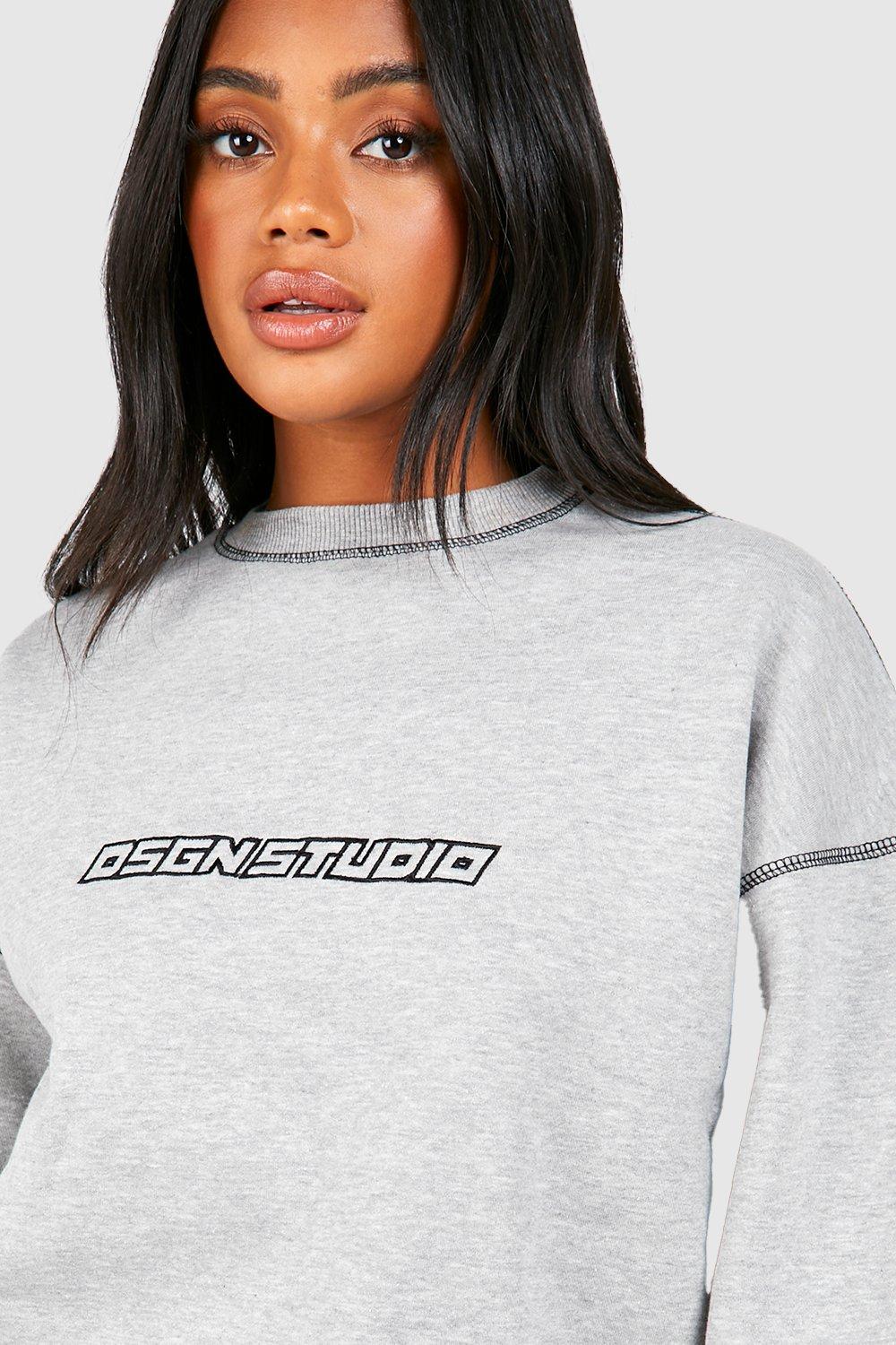 Graphic embroidered contrast deals sleeve hoodie